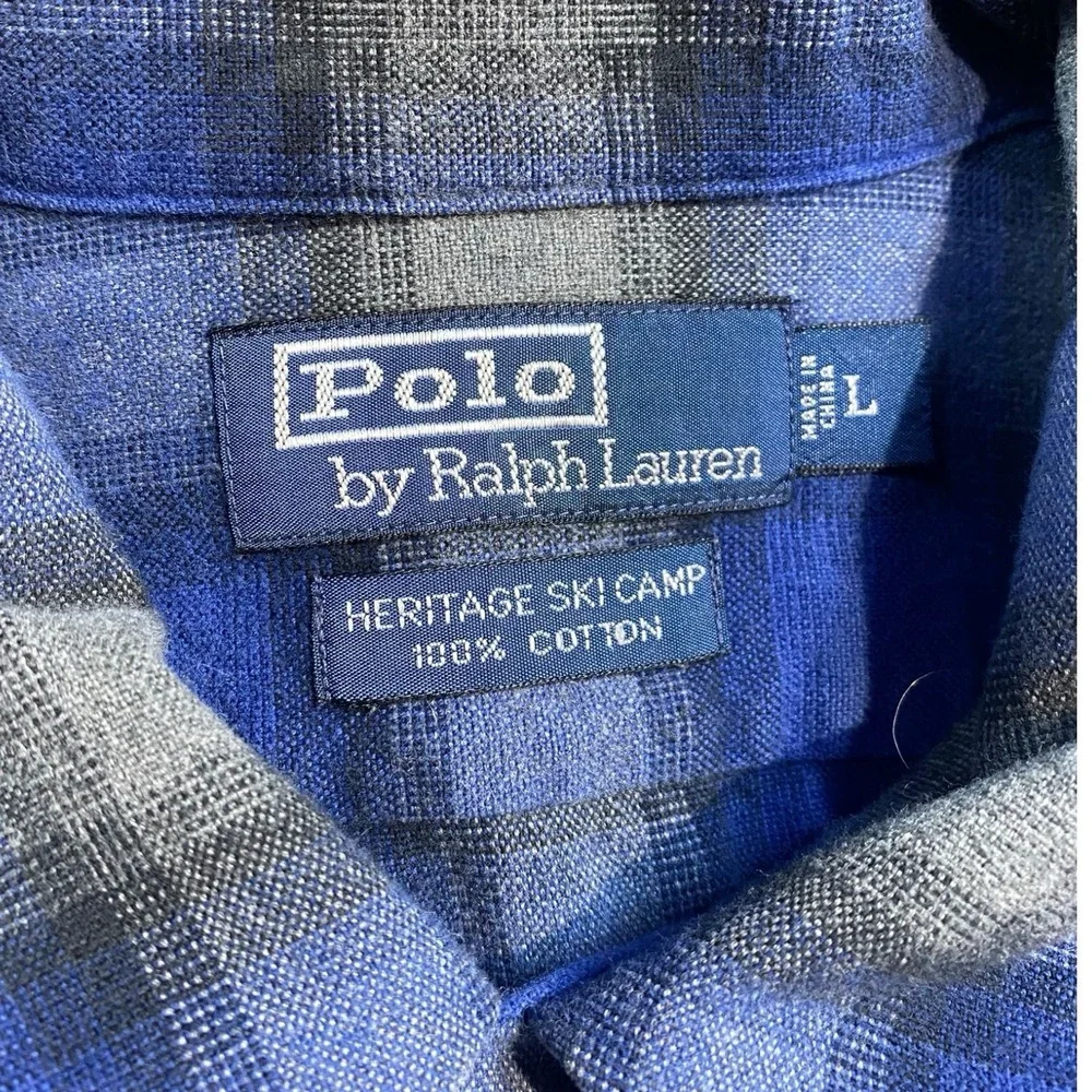 VTG Polo By Ralph Lauren Heritage Ski Camp Flannel Shirt Mens LRG Blue‎ Plaid